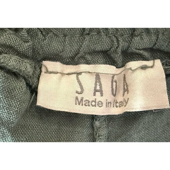 SAGA Linen Shorts Breathable Long Slash Pockets Wide Elastic Waist Vacation - Picture 3 of 4